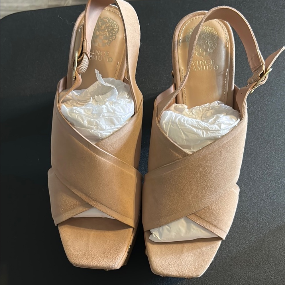 Vince Camuto Tan Wedge Sandals with Slingback Design